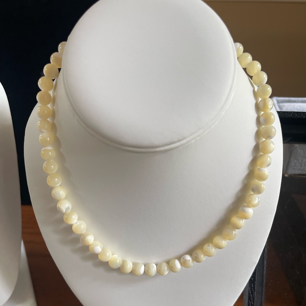 Antique Sterling Mother of Pearl Round Beaded Strand Necklace Art Deco 1930's